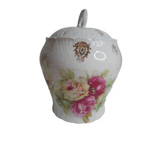 Vintage Floral Rose Shabby cottage Chic Covered Container Jar  - Estate Find